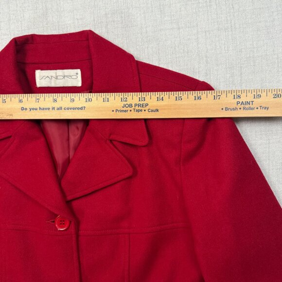 Vintage Sandro Red Wool Blazer Classic Button Front Notched Lapel Size 8 - Picture 7 of 11